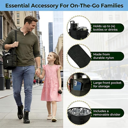 Family Size 4 Compartment Drink Bag, Hands-Free Drink Carrier Bag from Tipping Over, Compartment Portable Insulated Tote Bags for Moms & Iced Coffee Enthusiasts, Work, Beach
