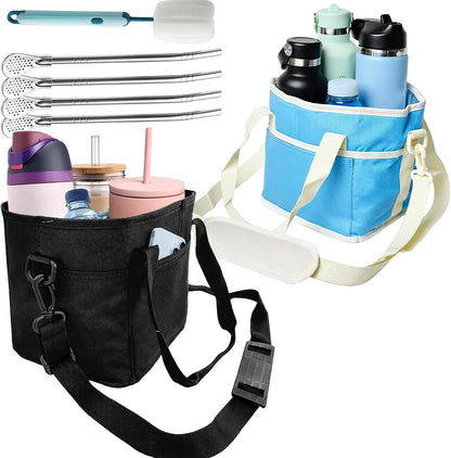 Family Size 4 Compartment Drink Bag, Hands-Free Drink Carrier Bag from Tipping Over, Compartment Portable Insulated Tote Bags for Moms & Iced Coffee Enthusiasts, Work, Beach