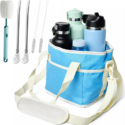 Family Size 4 Compartment Drink Bag, Hands-Free Drink Carrier Bag from Tipping Over, Compartment Portable Insulated Tote Bags for Moms & Iced Coffee Enthusiasts, Work, Beach