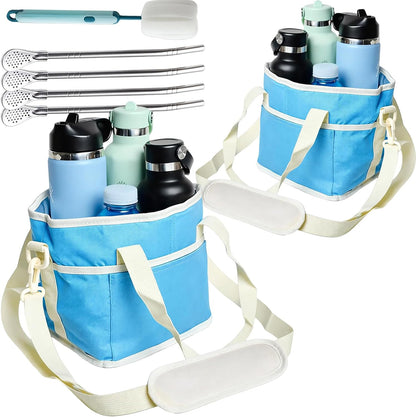 Family Size 4 Compartment Drink Bag, Hands-Free Drink Carrier Bag from Tipping Over, Compartment Portable Insulated Tote Bags for Moms & Iced Coffee Enthusiasts, Work, Beach