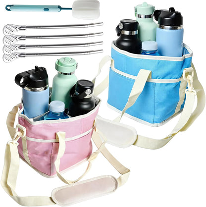Family Size 4 Compartment Drink Bag, Hands-Free Drink Carrier Bag from Tipping Over, Compartment Portable Insulated Tote Bags for Moms & Iced Coffee Enthusiasts, Work, Beach