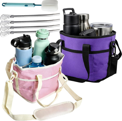 Family Size 4 Compartment Drink Bag, Hands-Free Drink Carrier Bag from Tipping Over, Compartment Portable Insulated Tote Bags for Moms & Iced Coffee Enthusiasts, Work, Beach