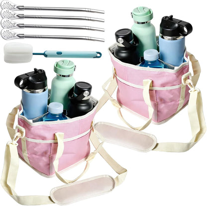 Family Size 4 Compartment Drink Bag, Hands-Free Drink Carrier Bag from Tipping Over, Compartment Portable Insulated Tote Bags for Moms & Iced Coffee Enthusiasts, Work, Beach