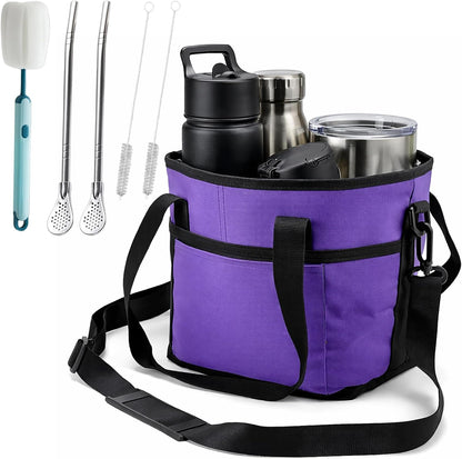 Family Size 4 Compartment Drink Bag, Hands-Free Drink Carrier Bag from Tipping Over, Compartment Portable Insulated Tote Bags for Moms & Iced Coffee Enthusiasts, Work, Beach