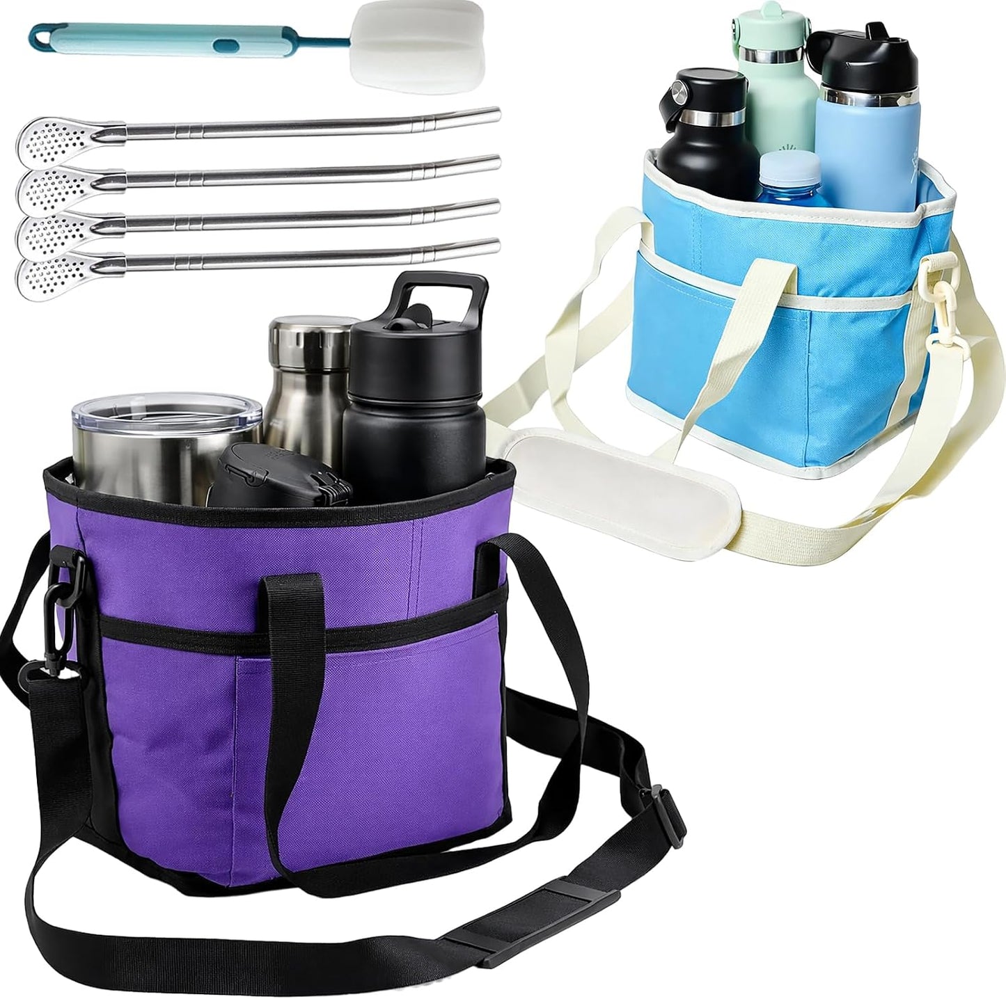 Family Size 4 Compartment Drink Bag, Hands-Free Drink Carrier Bag from Tipping Over, Compartment Portable Insulated Tote Bags for Moms & Iced Coffee Enthusiasts, Work, Beach