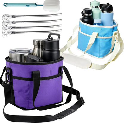 Family Size 4 Compartment Drink Bag, Hands-Free Drink Carrier Bag from Tipping Over, Compartment Portable Insulated Tote Bags for Moms & Iced Coffee Enthusiasts, Work, Beach