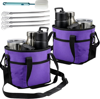 Family Size 4 Compartment Drink Bag, Hands-Free Drink Carrier Bag from Tipping Over, Compartment Portable Insulated Tote Bags for Moms & Iced Coffee Enthusiasts, Work, Beach