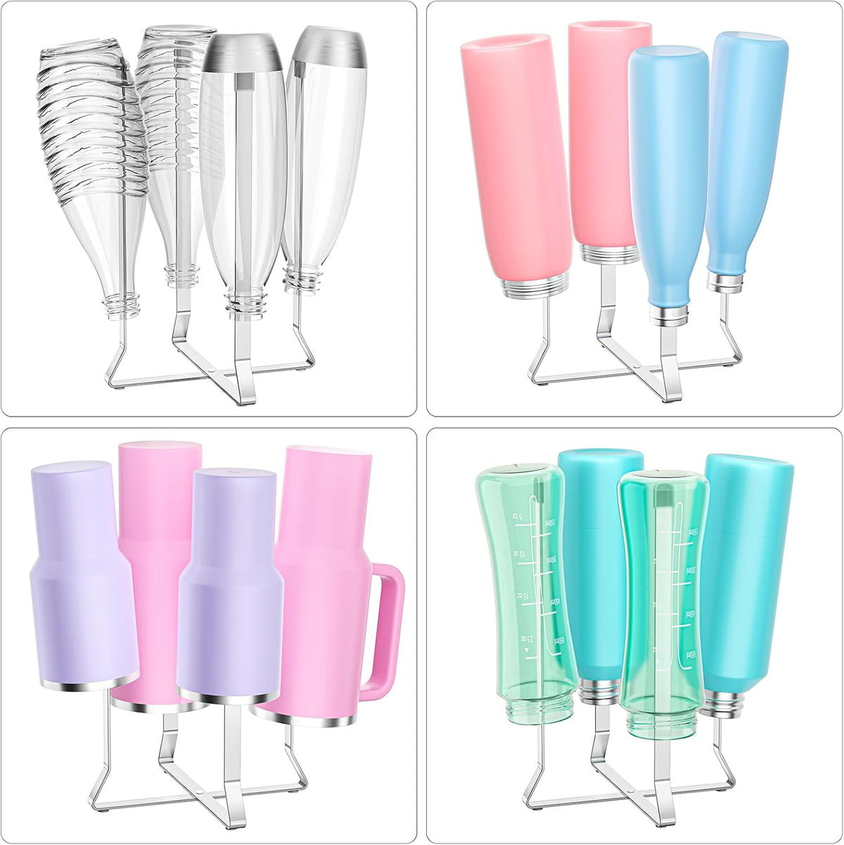 Foldable Water Bottle Drying Rack, Stainless Steel Tumbler Dryer Stand for Kitchen Counter, Multifunctional Space-Saving Cup Drainer for Bottles, Baby Bottles, Glasses & Reusable Bag (Silver)
