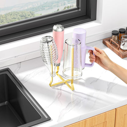 Foldable Water Bottle Drying Rack, Stainless Steel Tumbler Dryer Stand for Kitchen Counter, Multifunctional Space-Saving Cup Drainer for Bottles, Baby Bottles, Glasses & Reusable Bag (Silver)