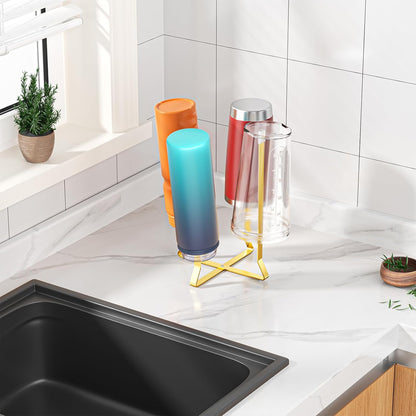 Foldable Water Bottle Drying Rack, Stainless Steel Tumbler Dryer Stand for Kitchen Counter, Multifunctional Space-Saving Cup Drainer for Bottles, Baby Bottles, Glasses & Reusable Bag (Silver)