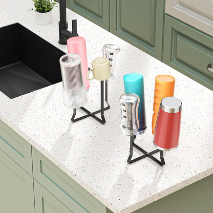 Foldable Water Bottle Drying Rack, Stainless Steel Tumbler Dryer Stand for Kitchen Counter, Multifunctional Space-Saving Cup Drainer for Bottles, Baby Bottles, Glasses & Reusable Bag (Silver)