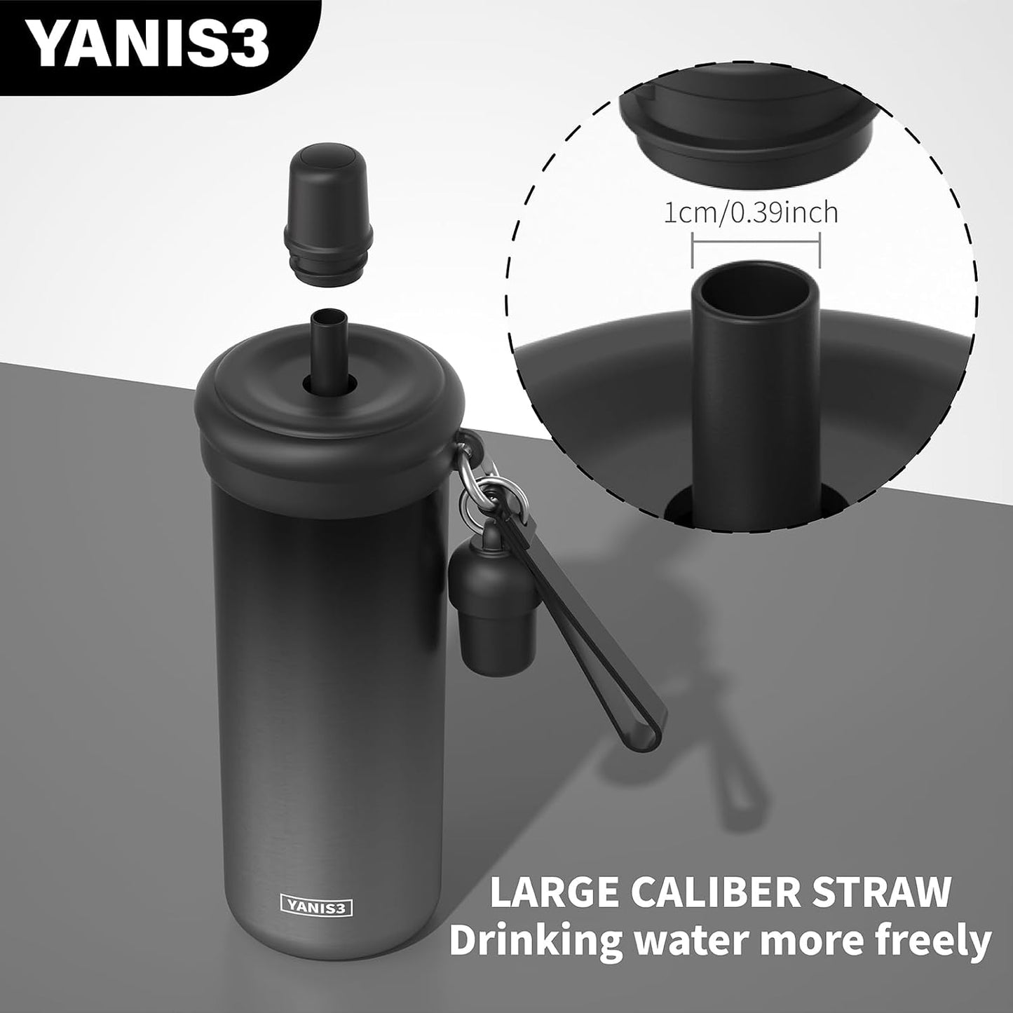 20 oz Thermo Cup with Straw, Thermal Insulated Car Cups with Hand Strap, Stainless Steel Cups with Leak-Proof Lid, Insulated Tumbler Ideal for Office, Travel and Outdoor Use (Black)