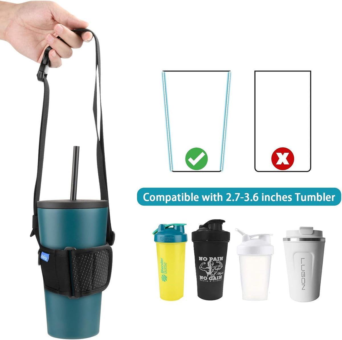 Tumbler Carrier Holder Water Bottle Holder with Adjustable Shoulder Strap Portable Water Bottle Sling for Walking