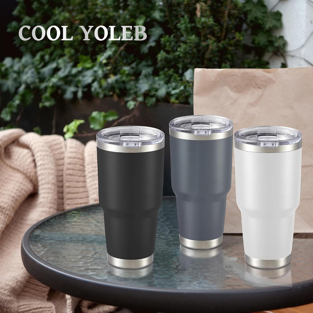 30 oz Tumbler with Lid Stainless Steel Tumblers, 1 Pack | Vacuum Insulated Cup, Leak Proof Lid, Powder Coated Travel Mug, Double Wall, Keep Cold Drinks for 12 Hours, Black