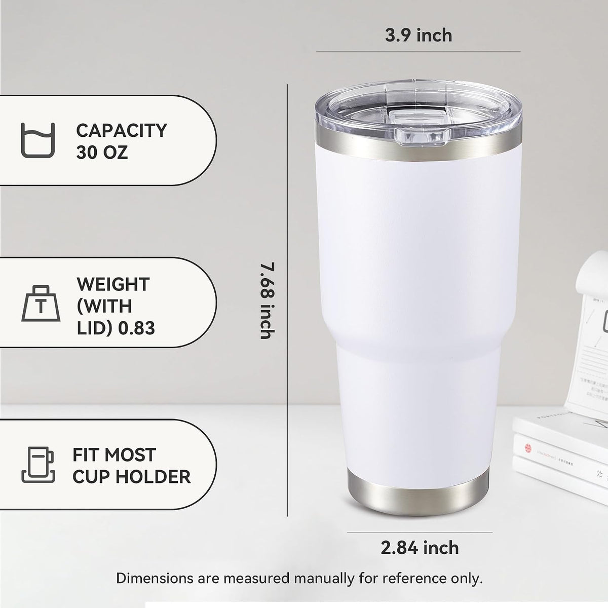 30 oz Tumbler with Lid Stainless Steel Tumblers, 1 Pack | Vacuum Insulated Cup, Leak Proof Lid, Powder Coated Travel Mug, Double Wall, Keep Cold Drinks for 12 Hours, Black