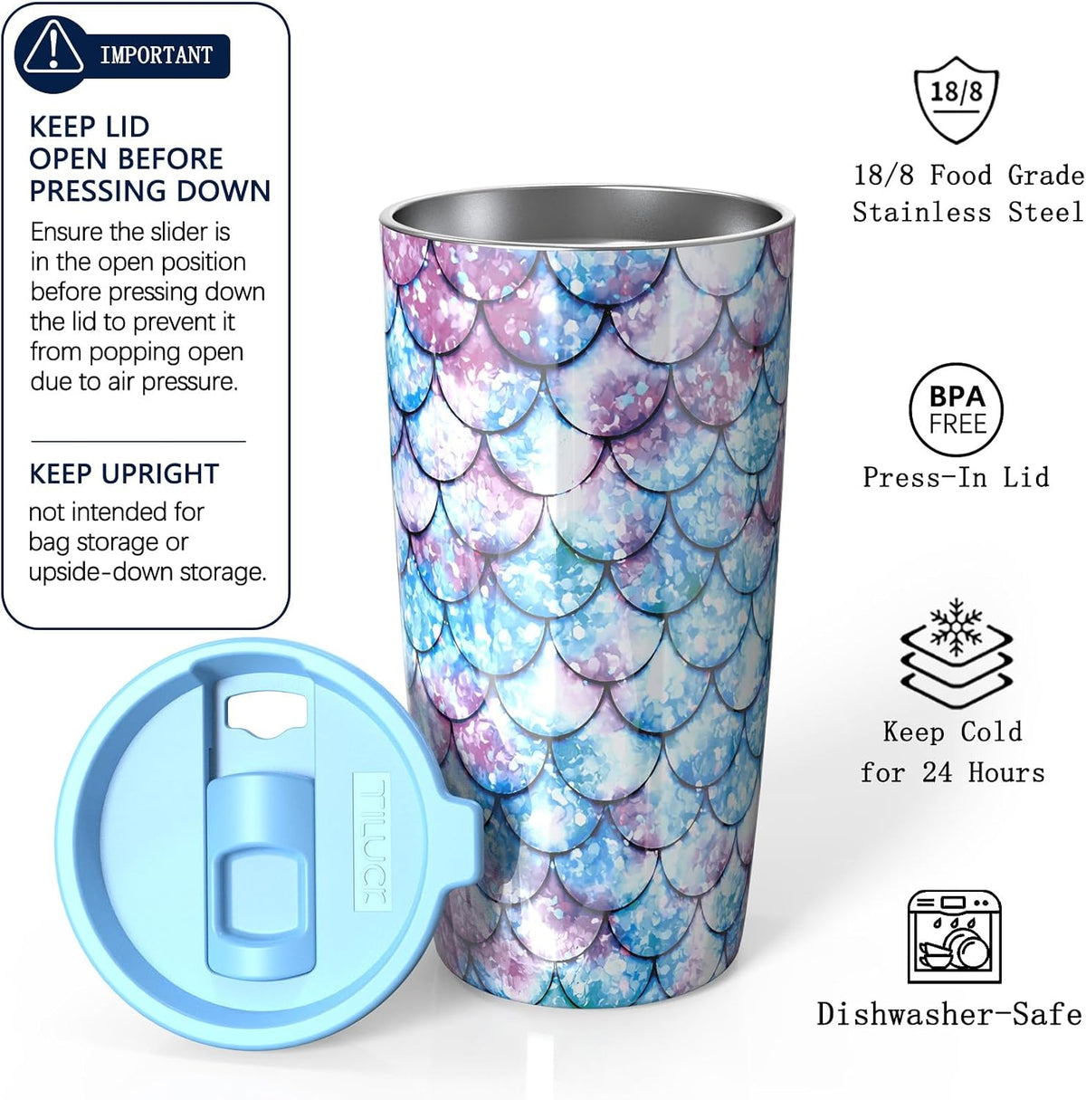 TILUCK 20 oz Insulated Coffee Tumbler with BPA-Free Lid
