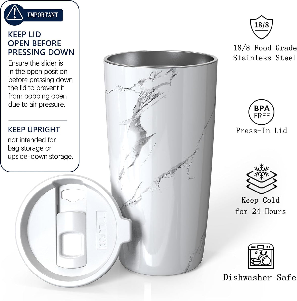 TILUCK 20 oz Insulated Coffee Tumbler with BPA-Free Lid