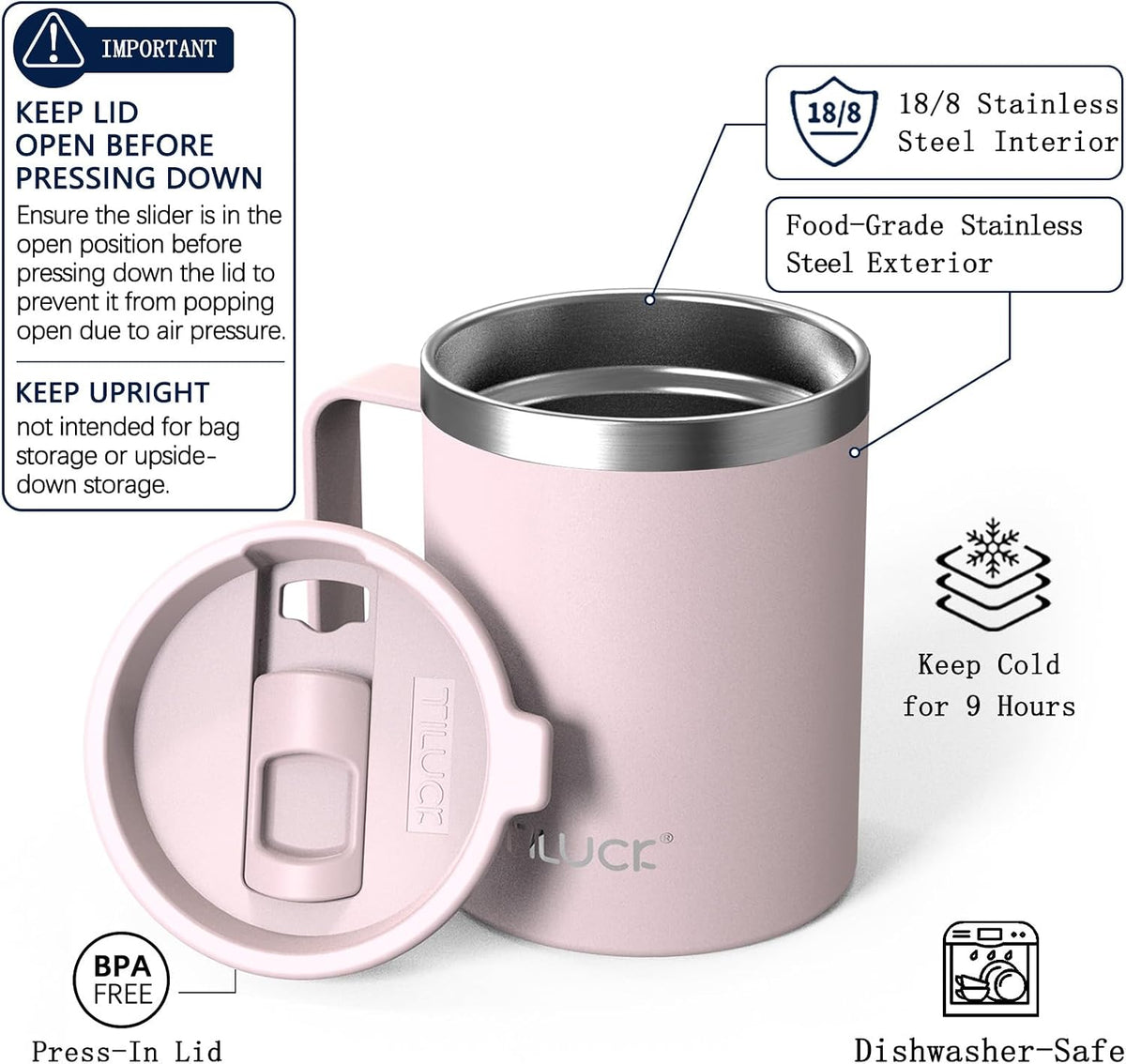 TILUCK 20 oz Insulated Coffee Tumbler with BPA-Free Lid