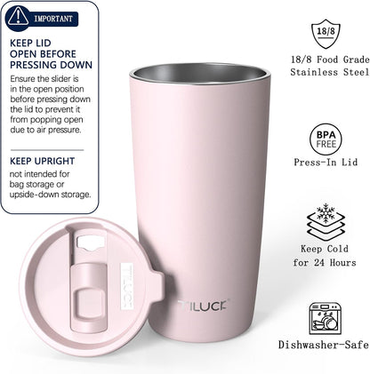 TILUCK 20 oz Insulated Coffee Tumbler with BPA-Free Lid