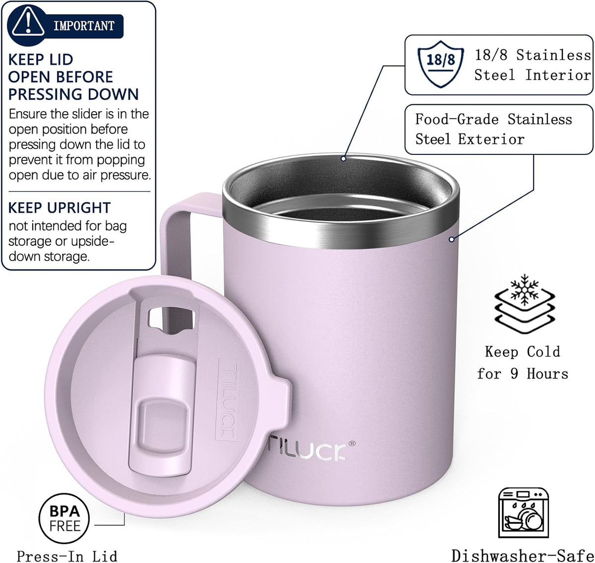 TILUCK 20 oz Insulated Coffee Tumbler with BPA-Free Lid