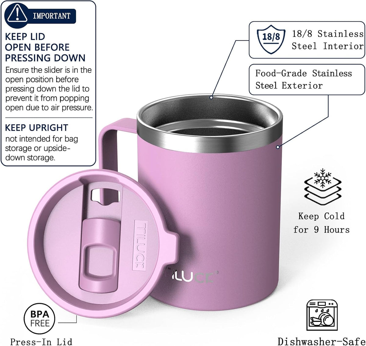TILUCK 20 oz Insulated Coffee Tumbler with BPA-Free Lid