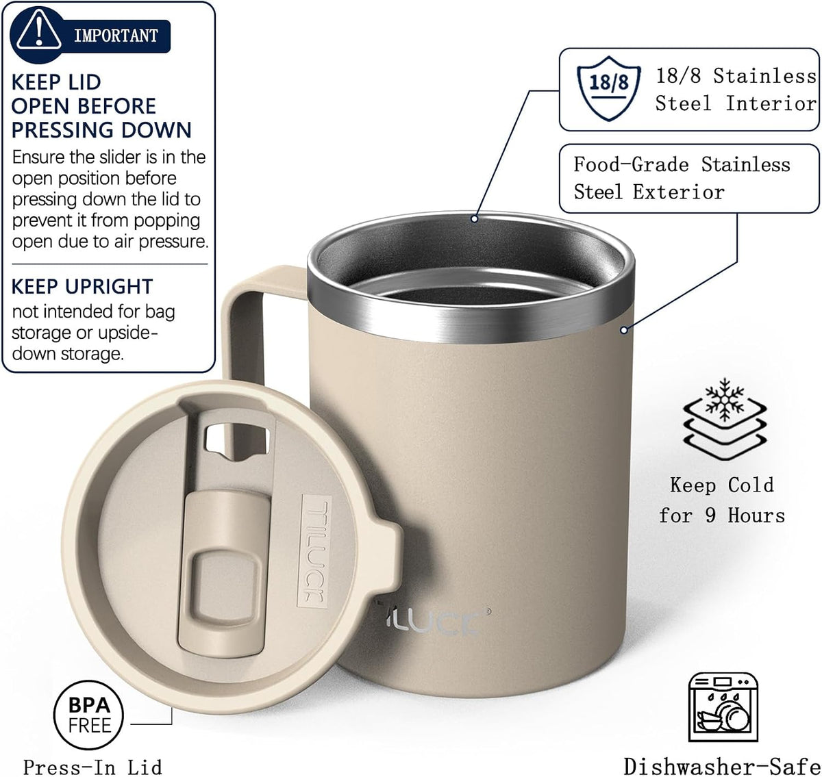 TILUCK 20 oz Insulated Coffee Tumbler with BPA-Free Lid