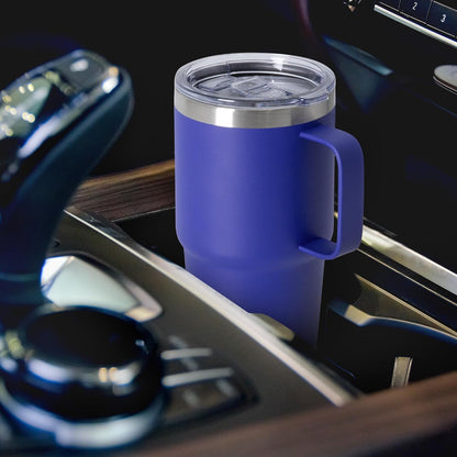 20oz Tumbler with Handle & Lid, Insulated Stainless Steel Travel Mug, Leakproof Cup for Coffee, BPA-Free Double-Wall Vacuum Tumblers for Hot/Cold Drinks, Commuter, Gym, Office, Blue