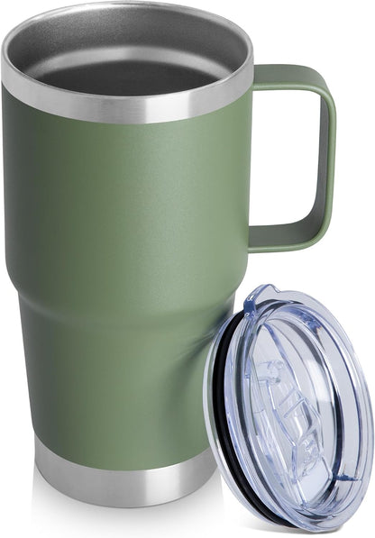 20oz Tumbler with Handle & Lid, Insulated Stainless Steel Travel Mug, Leakproof Cup for Coffee, BPA-Free Double-Wall Vacuum Tumblers for Hot/Cold Drinks, Commuter, Gym, Office, Blue