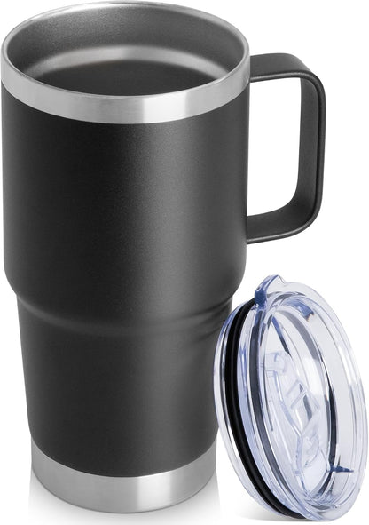 20oz Tumbler with Handle & Lid, Insulated Stainless Steel Travel Mug, Leakproof Cup for Coffee, BPA-Free Double-Wall Vacuum Tumblers for Hot/Cold Drinks, Commuter, Gym, Office, Blue