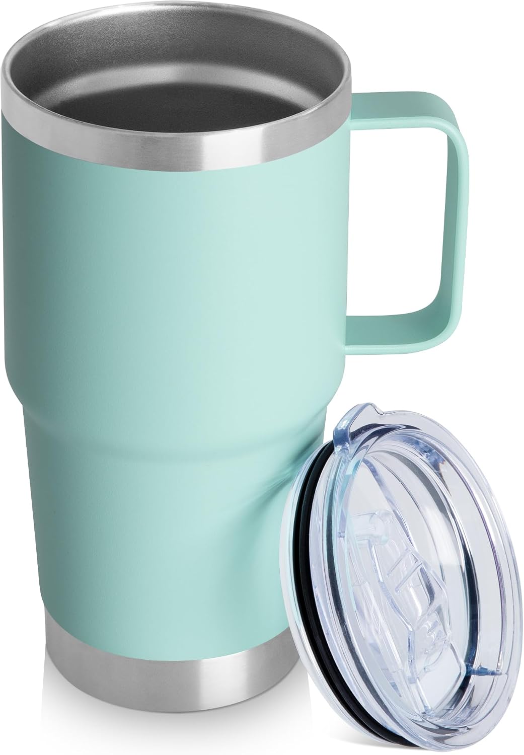 20oz Tumbler with Handle & Lid, Insulated Stainless Steel Travel Mug, Leakproof Cup for Coffee, BPA-Free Double-Wall Vacuum Tumblers for Hot/Cold Drinks, Commuter, Gym, Office, Blue