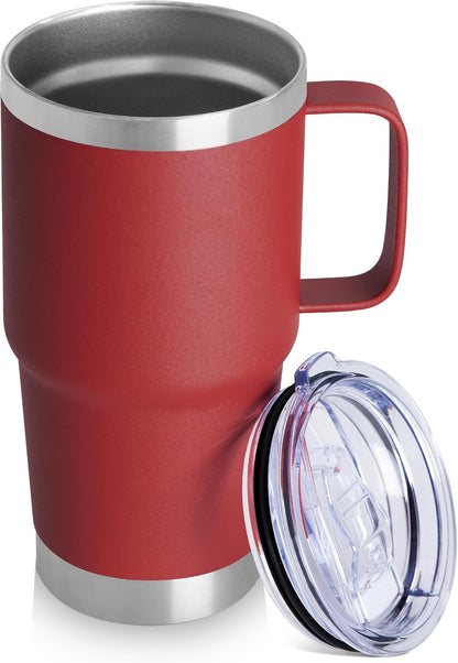 20oz Tumbler with Handle & Lid, Insulated Stainless Steel Travel Mug, Leakproof Cup for Coffee, BPA-Free Double-Wall Vacuum Tumblers for Hot/Cold Drinks, Commuter, Gym, Office, Blue