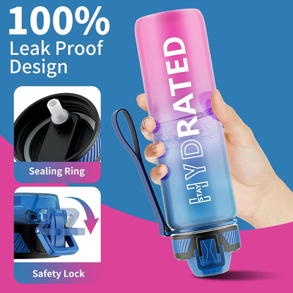 Water Bottle with Straw, 32oz Sports Water Bottles with Time Marker