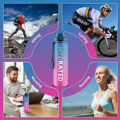 Water Bottle with Straw, 32oz Sports Water Bottles with Time Marker