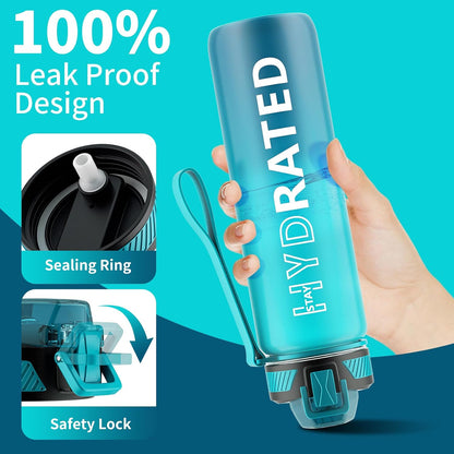 Water Bottle with Straw, 32oz Sports Water Bottles with Time Marker