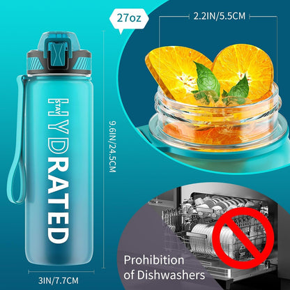 Water Bottle with Straw, 32oz Sports Water Bottles with Time Marker