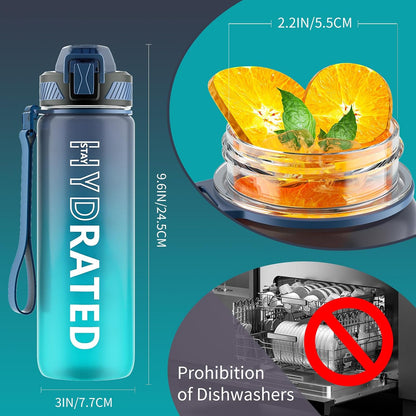 Water Bottle with Straw, 32oz Sports Water Bottles with Time Marker