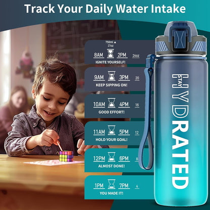 Water Bottle with Straw, 32oz Sports Water Bottles with Time Marker