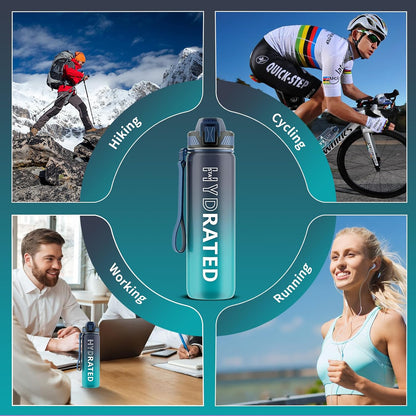 Water Bottle with Straw, 32oz Sports Water Bottles with Time Marker