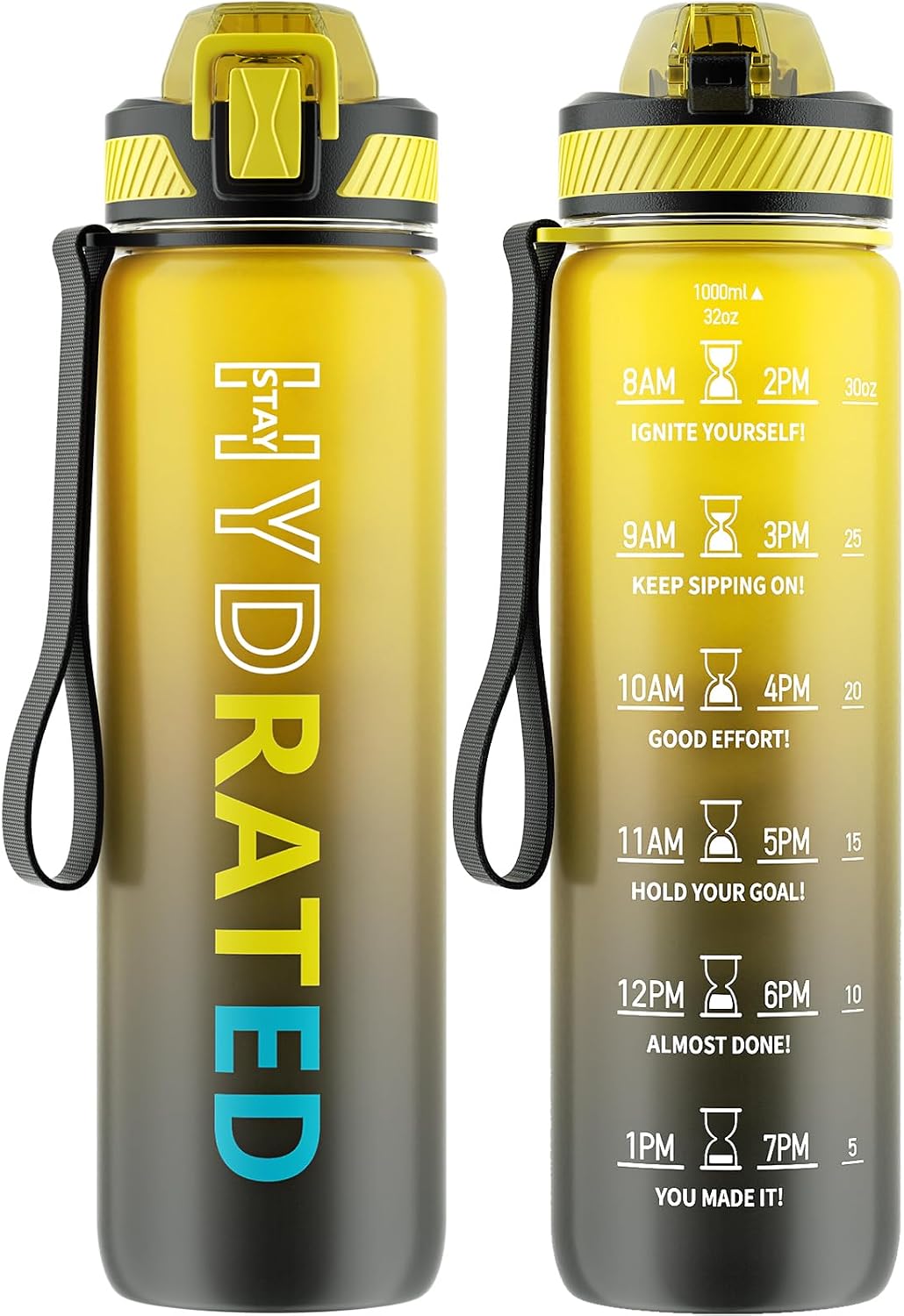 Water Bottle with Straw, 32oz Sports Water Bottles with Time Marker
