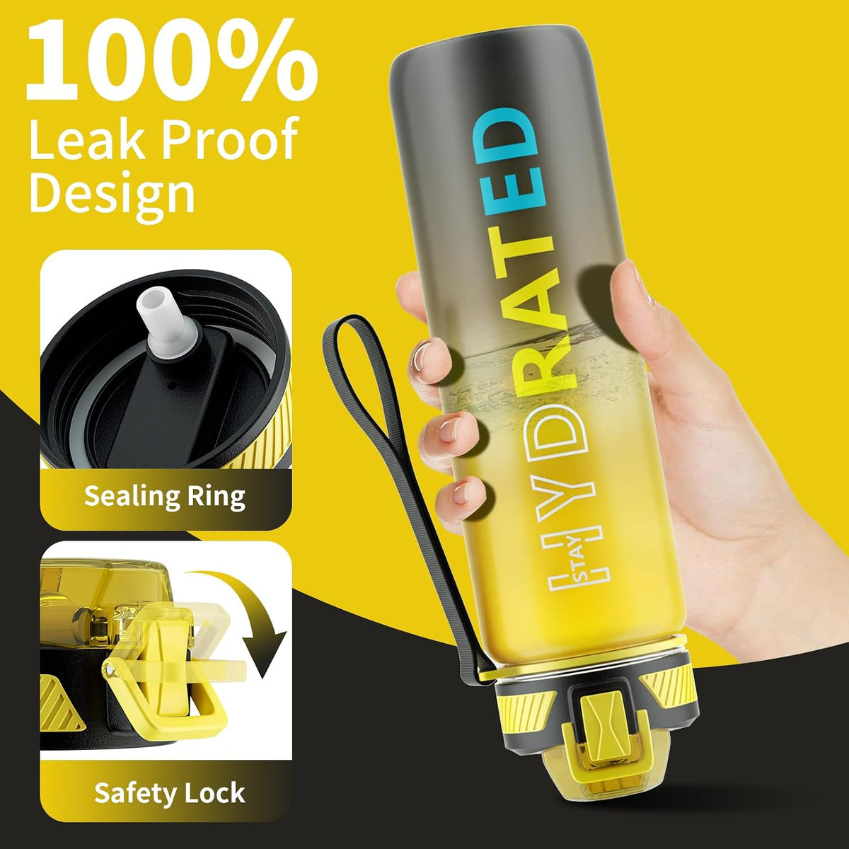 Water Bottle with Straw, 32oz Sports Water Bottles with Time Marker