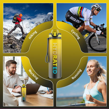 Water Bottle with Straw, 32oz Sports Water Bottles with Time Marker