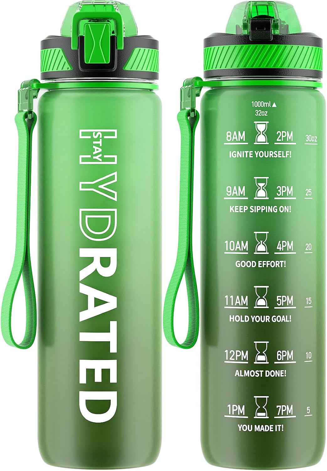 Water Bottle with Straw, 32oz Sports Water Bottles with Time Marker