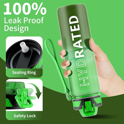 Water Bottle with Straw, 32oz Sports Water Bottles with Time Marker