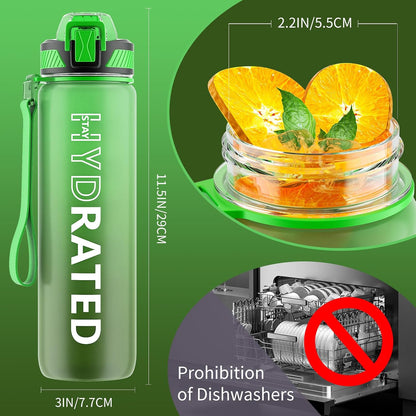 Water Bottle with Straw, 32oz Sports Water Bottles with Time Marker