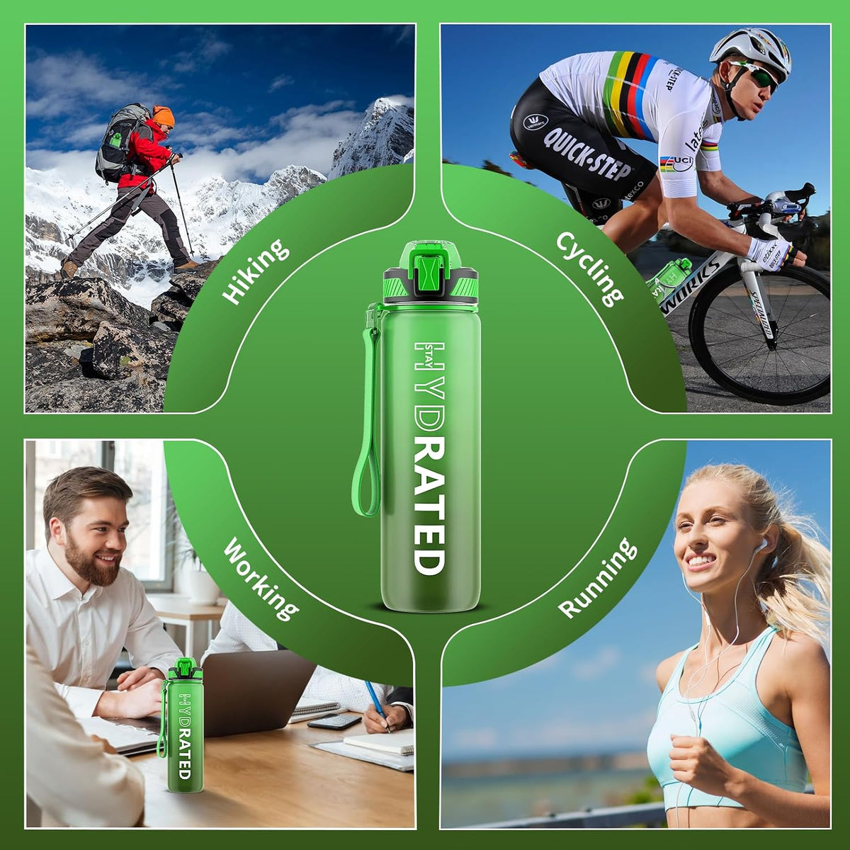 Water Bottle with Straw, 32oz Sports Water Bottles with Time Marker