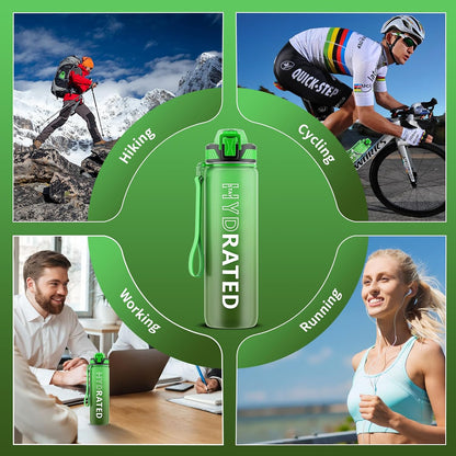 Water Bottle with Straw, 32oz Sports Water Bottles with Time Marker