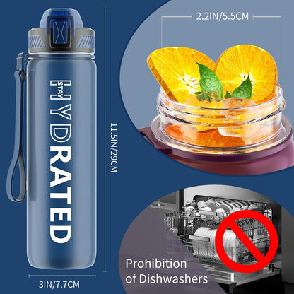 Water Bottle with Straw, 32oz Sports Water Bottles with Time Marker