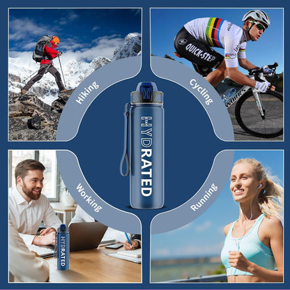 Water Bottle with Straw, 32oz Sports Water Bottles with Time Marker