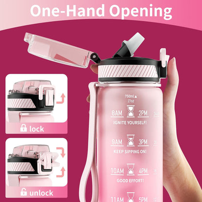 Water Bottle with Straw, 32oz Sports Water Bottles with Time Marker