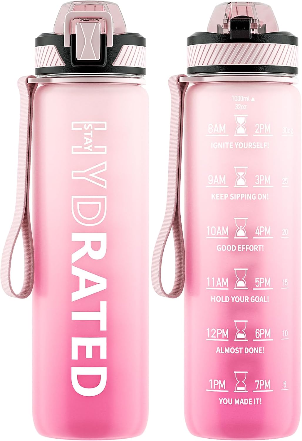 Water Bottle with Straw, 32oz Sports Water Bottles with Time Marker
